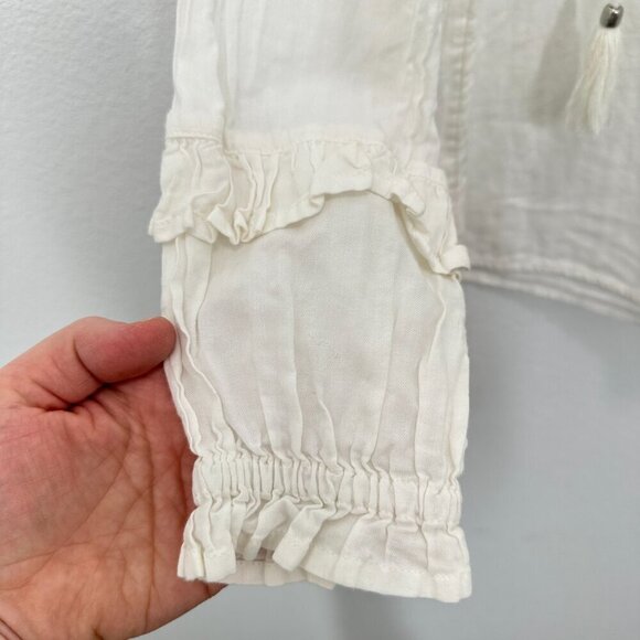 Paige Size XS White Tailynn V Neck Peasant Blouse Boho Cotton Tassle - Picture 7 of 9